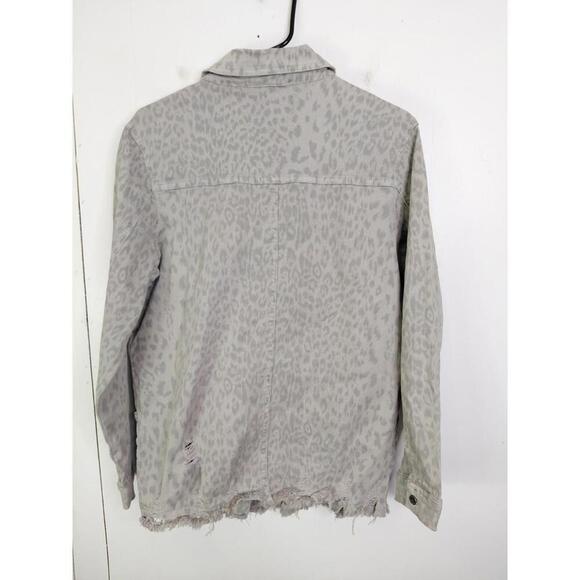 Kancan Jacket Womens Small Signature Leopard Gray Distressed Ripped Long Length - Picture 10 of 10